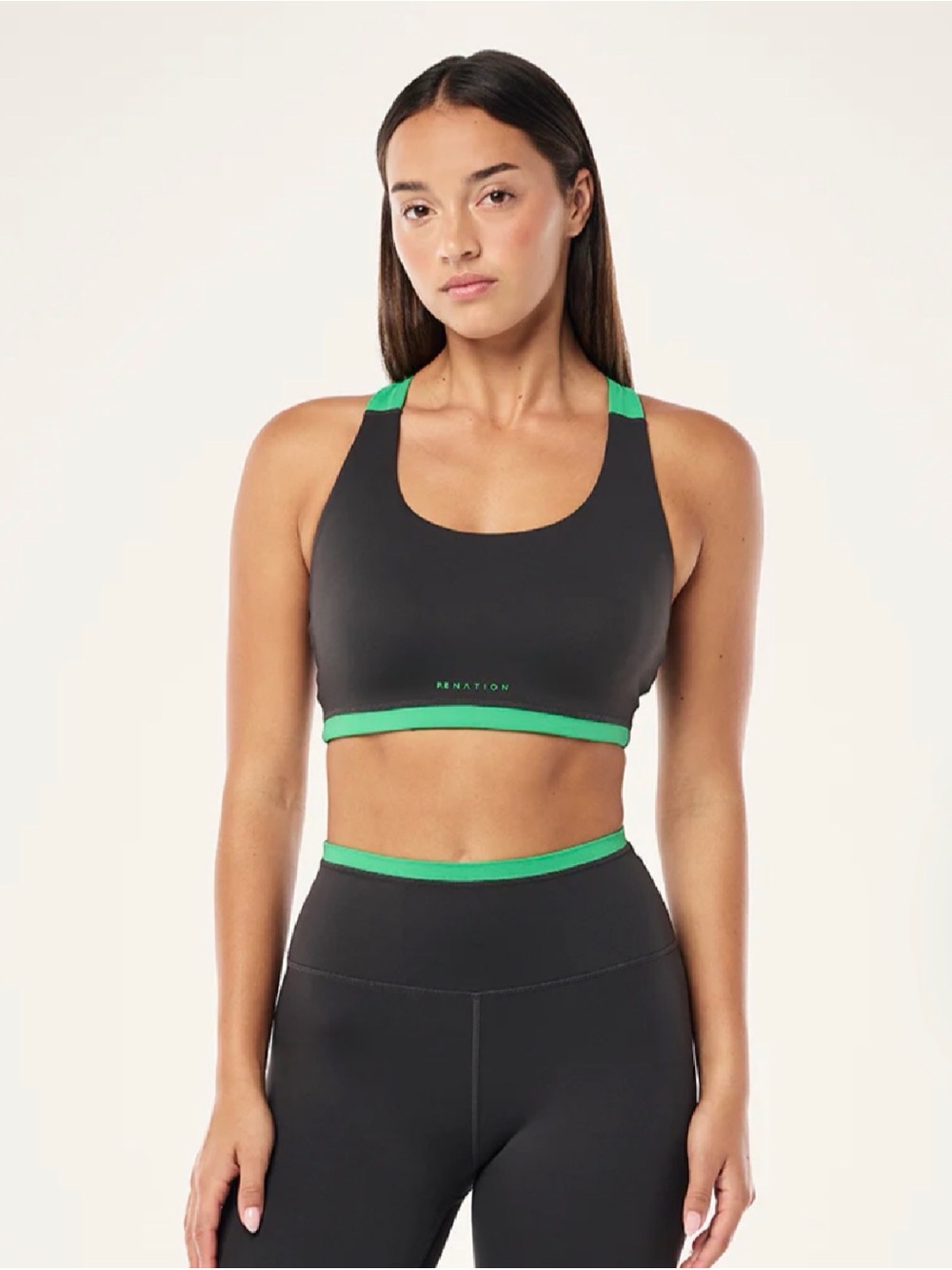 P.E Nation Black Sports Bra with Green Trim